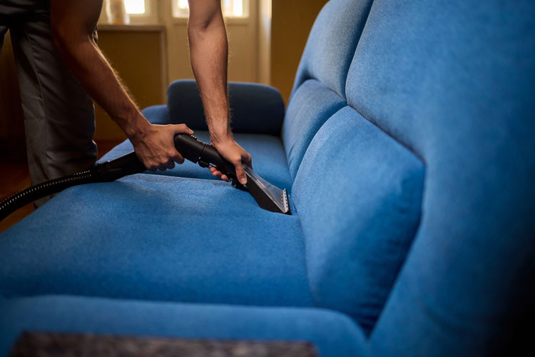 Person cleaning couch