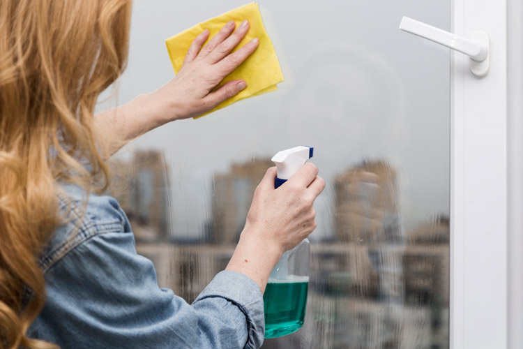 Woman cleaning windows